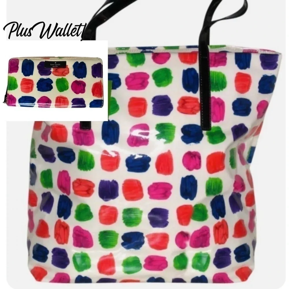 Kate Spade Paint Brush Stroke Tote and Wallet Rare Set Daycation